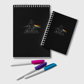 Блокнот с принтом Pink Floyd Make Rainbow в Курске, 100% бумага | 48 листов, плотность листов — 60 г/м2, плотность картонной обложки — 250 г/м2. Листы скреплены удобной пружинной спиралью. Цвет линий — светло-серый
 | англия | басы | британия | гитара | группа | логотип | музыка | песни | пинк флойд | призма | радуга | рок | свет