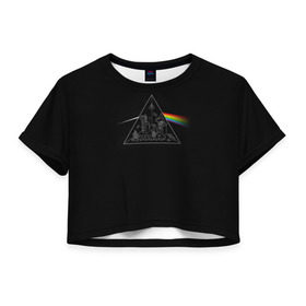 Женская футболка 3D укороченная с принтом Pink Floyd Make Rainbow в Курске, 100% полиэстер | круглая горловина, длина футболки до линии талии, рукава с отворотами | англия | басы | британия | гитара | группа | логотип | музыка | песни | пинк флойд | призма | радуга | рок | свет