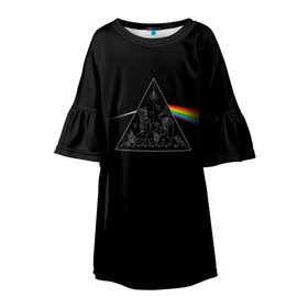 Детское платье 3D с принтом Pink Floyd Make Rainbow в Курске, 100% полиэстер | прямой силуэт, чуть расширенный к низу. Круглая горловина, на рукавах — воланы | Тематика изображения на принте: англия | басы | британия | гитара | группа | логотип | музыка | песни | пинк флойд | призма | радуга | рок | свет