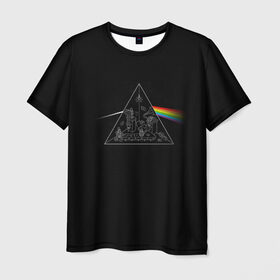 Мужская футболка 3D с принтом Pink Floyd Make Rainbow в Курске, 100% полиэфир | прямой крой, круглый вырез горловины, длина до линии бедер | Тематика изображения на принте: англия | басы | британия | гитара | группа | логотип | музыка | песни | пинк флойд | призма | радуга | рок | свет