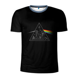 Мужская футболка 3D спортивная с принтом Pink Floyd Make Rainbow в Курске, 100% полиэстер с улучшенными характеристиками | приталенный силуэт, круглая горловина, широкие плечи, сужается к линии бедра | англия | басы | британия | гитара | группа | логотип | музыка | песни | пинк флойд | призма | радуга | рок | свет