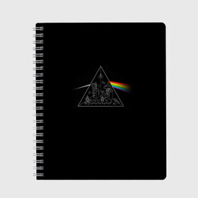 Тетрадь с принтом Pink Floyd Make Rainbow в Курске, 100% бумага | 48 листов, плотность листов — 60 г/м2, плотность картонной обложки — 250 г/м2. Листы скреплены сбоку удобной пружинной спиралью. Уголки страниц и обложки скругленные. Цвет линий — светло-серый
 | англия | басы | британия | гитара | группа | логотип | музыка | песни | пинк флойд | призма | радуга | рок | свет