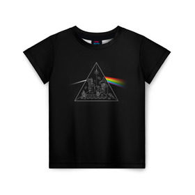 Детская футболка 3D с принтом Pink Floyd Make Rainbow в Курске, 100% гипоаллергенный полиэфир | прямой крой, круглый вырез горловины, длина до линии бедер, чуть спущенное плечо, ткань немного тянется | англия | басы | британия | гитара | группа | логотип | музыка | песни | пинк флойд | призма | радуга | рок | свет