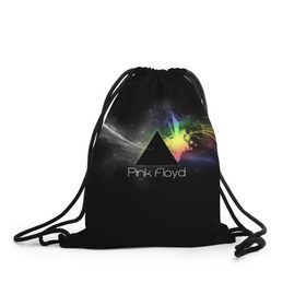 Рюкзак-мешок 3D с принтом Pink Floyd Logo в Курске, 100% полиэстер | плотность ткани — 200 г/м2, размер — 35 х 45 см; лямки — толстые шнурки, застежка на шнуровке, без карманов и подкладки | англия | басы | британия | гитара | группа | дым | космос | логотип | музыка | песни | пинк флойд | призма | радуга | рок | свет