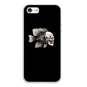 Чехол для iPhone 5/5S матовый с принтом Рыба Скелет в Курске, Силикон | Область печати: задняя сторона чехла, без боковых панелей | анатомия | кости | море | плавники | принт | рисунок | рыбный | рыбы | тату | ужас | хвост | череп | черный | чешуя