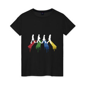 Женская футболка хлопок с принтом Beatles Color в Курске, 100% хлопок | прямой крой, круглый вырез горловины, длина до линии бедер, слегка спущенное плечо | beatles | music | rock | битлз | краски | леннон | маккартни | музыка | переход | рок | старр | харрисон | цвет