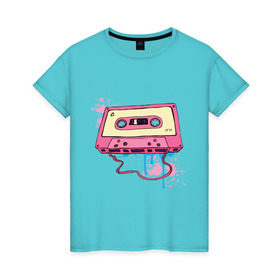Женская футболка хлопок с принтом Аудиокассета в Курске, 100% хлопок | прямой крой, круглый вырез горловины, длина до линии бедер, слегка спущенное плечо | mc | кассета