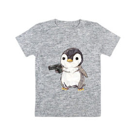 Детская футболка хлопок с принтом Пингвин с пистолетом в Курске, 100% хлопок | круглый вырез горловины, полуприлегающий силуэт, длина до линии бедер | 