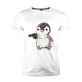 Мужская футболка премиум с принтом Пингвин с пистолетом в Курске, 92% хлопок, 8% лайкра | приталенный силуэт, круглый вырез ворота, длина до линии бедра, короткий рукав | 