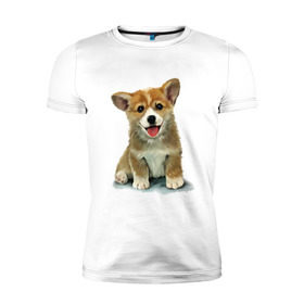 Мужская футболка премиум с принтом Коржик в Курске, 92% хлопок, 8% лайкра | приталенный силуэт, круглый вырез ворота, длина до линии бедра, короткий рукав | corgi | dog | korgi | вельш корги | дог | кардиган | корги | пемброк | собака | щенок