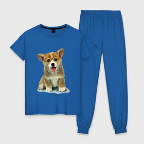 Женская пижама хлопок с принтом Коржик в Курске, 100% хлопок | брюки и футболка прямого кроя, без карманов, на брюках мягкая резинка на поясе и по низу штанин | corgi | dog | korgi | вельш корги | дог | кардиган | корги | пемброк | собака | щенок