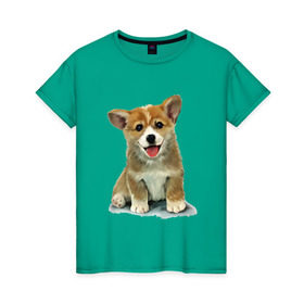 Женская футболка хлопок с принтом Коржик в Курске, 100% хлопок | прямой крой, круглый вырез горловины, длина до линии бедер, слегка спущенное плечо | corgi | dog | korgi | вельш корги | дог | кардиган | корги | пемброк | собака | щенок
