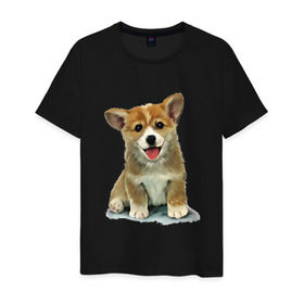Мужская футболка хлопок с принтом Коржик в Курске, 100% хлопок | прямой крой, круглый вырез горловины, длина до линии бедер, слегка спущенное плечо. | corgi | dog | korgi | вельш корги | дог | кардиган | корги | пемброк | собака | щенок