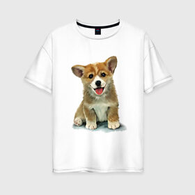 Женская футболка хлопок Oversize с принтом Коржик в Курске, 100% хлопок | свободный крой, круглый ворот, спущенный рукав, длина до линии бедер
 | corgi | dog | korgi | вельш корги | дог | кардиган | корги | пемброк | собака | щенок