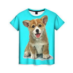 Женская футболка 3D с принтом Корги в Курске, 100% полиэфир ( синтетическое хлопкоподобное полотно) | прямой крой, круглый вырез горловины, длина до линии бедер | corgy | dog | korgi | puppy | вельш корги | кардиган | коржик | пемброк | собака | щенок