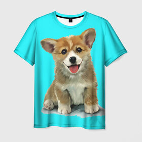Мужская футболка 3D с принтом Корги в Курске, 100% полиэфир | прямой крой, круглый вырез горловины, длина до линии бедер | Тематика изображения на принте: corgy | dog | korgi | puppy | вельш корги | кардиган | коржик | пемброк | собака | щенок