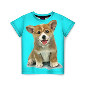 Детская футболка 3D с принтом Корги в Курске, 100% гипоаллергенный полиэфир | прямой крой, круглый вырез горловины, длина до линии бедер, чуть спущенное плечо, ткань немного тянется | Тематика изображения на принте: corgy | dog | korgi | puppy | вельш корги | кардиган | коржик | пемброк | собака | щенок