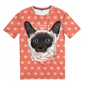Мужская футболка 3D с принтом Сиамская кошка в Курске, 100% полиэфир | прямой крой, круглый вырез горловины, длина до линии бедер | 