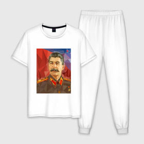 Мужская пижама хлопок с принтом Сталин в Курске, 100% хлопок | брюки и футболка прямого кроя, без карманов, на брюках мягкая резинка на поясе и по низу штанин
 | ссср | сталин