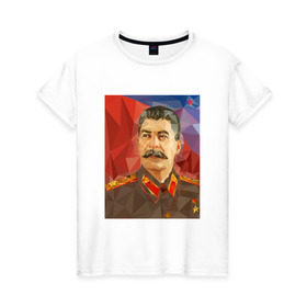 Женская футболка хлопок с принтом Сталин в Курске, 100% хлопок | прямой крой, круглый вырез горловины, длина до линии бедер, слегка спущенное плечо | ссср | сталин