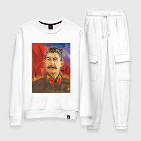 Женский костюм хлопок с принтом Сталин в Курске, 100% хлопок | на свитшоте круглая горловина, мягкая резинка по низу. Брюки заужены к низу, на них два вида карманов: два 