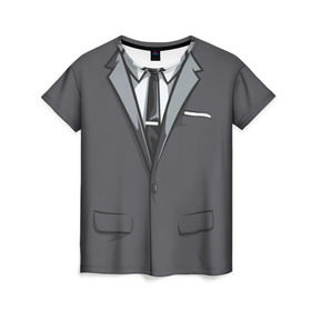 Женская футболка 3D с принтом Костюм в Курске, 100% полиэфир ( синтетическое хлопкоподобное полотно) | прямой крой, круглый вырез горловины, длина до линии бедер | галстук | классика | костюм | пиджак | стиль | строгий