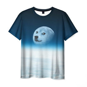 Мужская футболка 3D с принтом Doge в Курске, 100% полиэфир | прямой крой, круглый вырез горловины, длина до линии бедер | meme | доге | космос | луна