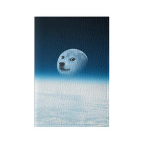 Обложка для паспорта матовая кожа с принтом Doge в Курске, натуральная матовая кожа | размер 19,3 х 13,7 см; прозрачные пластиковые крепления | Тематика изображения на принте: meme | доге | космос | луна