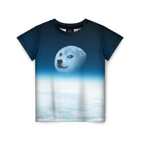 Детская футболка 3D с принтом Doge в Курске, 100% гипоаллергенный полиэфир | прямой крой, круглый вырез горловины, длина до линии бедер, чуть спущенное плечо, ткань немного тянется | meme | доге | космос | луна