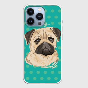 Чехол для iPhone 13 Pro с принтом Мопсик в Курске,  |  | dog | pug | арт | животное | кружочки | мопс | пес | собака | текстура