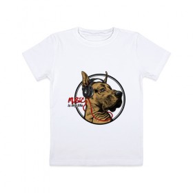 Детская футболка хлопок с принтом Музыкальная собака в Курске, 100% хлопок | круглый вырез горловины, полуприлегающий силуэт, длина до линии бедер | 