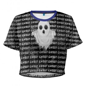 Женская футболка 3D укороченная с принтом GHOST в Курске, 100% полиэстер | круглая горловина, длина футболки до линии талии, рукава с отворотами | black and white | soul | spirit | привидение | призрак | фантом | черно белый