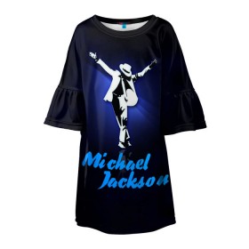 Детское платье 3D с принтом Майкл Джексон в Курске, 100% полиэстер | прямой силуэт, чуть расширенный к низу. Круглая горловина, на рукавах — воланы | michael jackson | король