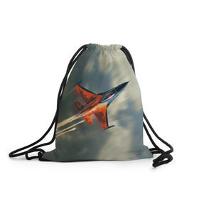 Рюкзак-мешок 3D с принтом Красный F16 в Курске, 100% полиэстер | плотность ткани — 200 г/м2, размер — 35 х 45 см; лямки — толстые шнурки, застежка на шнуровке, без карманов и подкладки | Тематика изображения на принте: самолет