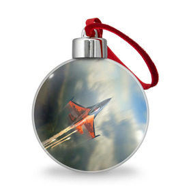Ёлочный шар с принтом Красный F16 в Курске, Пластик | Диаметр: 77 мм | Тематика изображения на принте: самолет