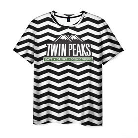 Мужская футболка 3D с принтом TWIN PEAKS в Курске, 100% полиэфир | прямой крой, круглый вырез горловины, длина до линии бедер | полосы | сериал | твин пикс | текстура | фильмы