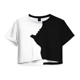 Женская футболка 3D укороченная с принтом Силуэт девушки в Курске, 100% полиэстер | круглая горловина, длина футболки до линии талии, рукава с отворотами | белое | женщина | чб | черное