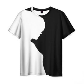 Мужская футболка 3D с принтом Силуэт девушки в Курске, 100% полиэфир | прямой крой, круглый вырез горловины, длина до линии бедер | белое | женщина | чб | черное