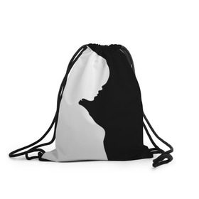 Рюкзак-мешок 3D с принтом Силуэт девушки в Курске, 100% полиэстер | плотность ткани — 200 г/м2, размер — 35 х 45 см; лямки — толстые шнурки, застежка на шнуровке, без карманов и подкладки | белое | женщина | чб | черное