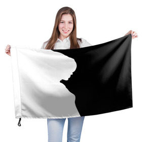 Флаг 3D с принтом Силуэт девушки в Курске, 100% полиэстер | плотность ткани — 95 г/м2, размер — 67 х 109 см. Принт наносится с одной стороны | белое | женщина | чб | черное