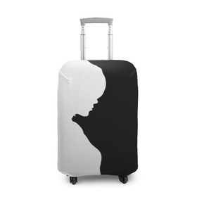 Чехол для чемодана 3D с принтом Силуэт девушки в Курске, 86% полиэфир, 14% спандекс | двустороннее нанесение принта, прорези для ручек и колес | белое | женщина | чб | черное