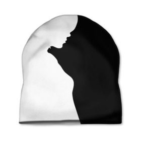 Шапка 3D с принтом Силуэт девушки в Курске, 100% полиэстер | универсальный размер, печать по всей поверхности изделия | белое | женщина | чб | черное