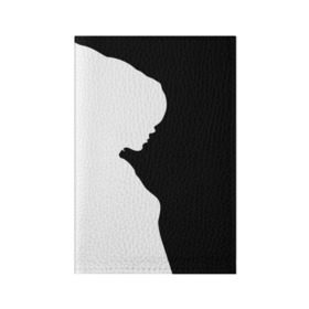 Обложка для паспорта матовая кожа с принтом Силуэт девушки в Курске, натуральная матовая кожа | размер 19,3 х 13,7 см; прозрачные пластиковые крепления | белое | женщина | чб | черное