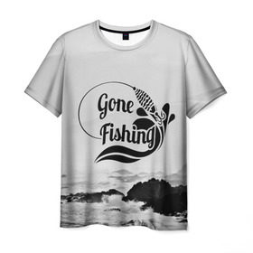 Мужская футболка 3D с принтом Gone fishing в Курске, 100% полиэфир | прямой крой, круглый вырез горловины, длина до линии бедер | 