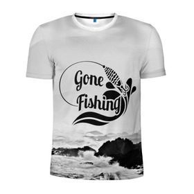 Мужская футболка 3D спортивная с принтом Gone fishing в Курске, 100% полиэстер с улучшенными характеристиками | приталенный силуэт, круглая горловина, широкие плечи, сужается к линии бедра | Тематика изображения на принте: 