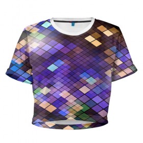 Женская футболка 3D укороченная с принтом Геометрия клеток в Курске, 100% полиэстер | круглая горловина, длина футболки до линии талии, рукава с отворотами | 3d | line | абстракция | квадрат | клетка | кубики | линии | прикольные | текстуры