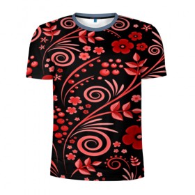 Мужская футболка 3D спортивная с принтом Red pattern в Курске, 100% полиэстер с улучшенными характеристиками | приталенный силуэт, круглая горловина, широкие плечи, сужается к линии бедра | 