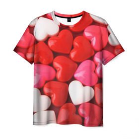 Мужская футболка 3D с принтом Candy в Курске, 100% полиэфир | прямой крой, круглый вырез горловины, длина до линии бедер | heart | love | любовь | сердца