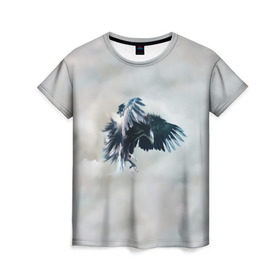 Женская футболка 3D с принтом Орлиная атака в Курске, 100% полиэфир ( синтетическое хлопкоподобное полотно) | прямой крой, круглый вырез горловины, длина до линии бедер | клюв | коршун | крылья | небо | облака | опасность | орел | охота | полет. перья | птица | хищник