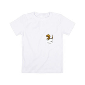 Детская футболка хлопок с принтом Дракончик в кармашке в Курске, 100% хлопок | круглый вырез горловины, полуприлегающий силуэт, длина до линии бедер | Тематика изображения на принте: дино | динозавр | карман | ящерица | ящерка